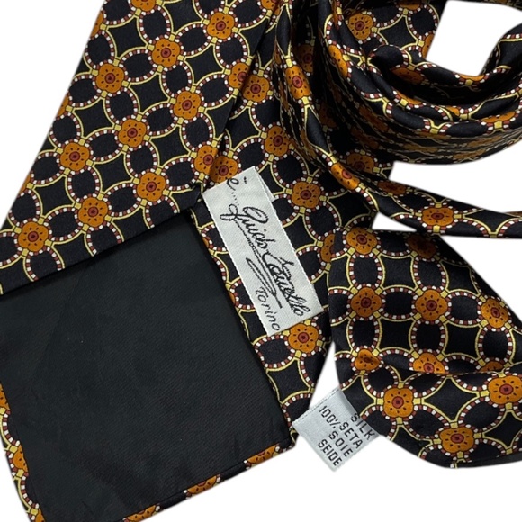 É GUIDO TONELLO Black/Orange Geometric Silk LUXURY Tie HANDMADE ITALY - Picture 4 of 5